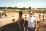 Claudia and Jacob in Denmark. Jacob liked to ride horses, this was on our way home to Sweden after a visit to Copenhagen.