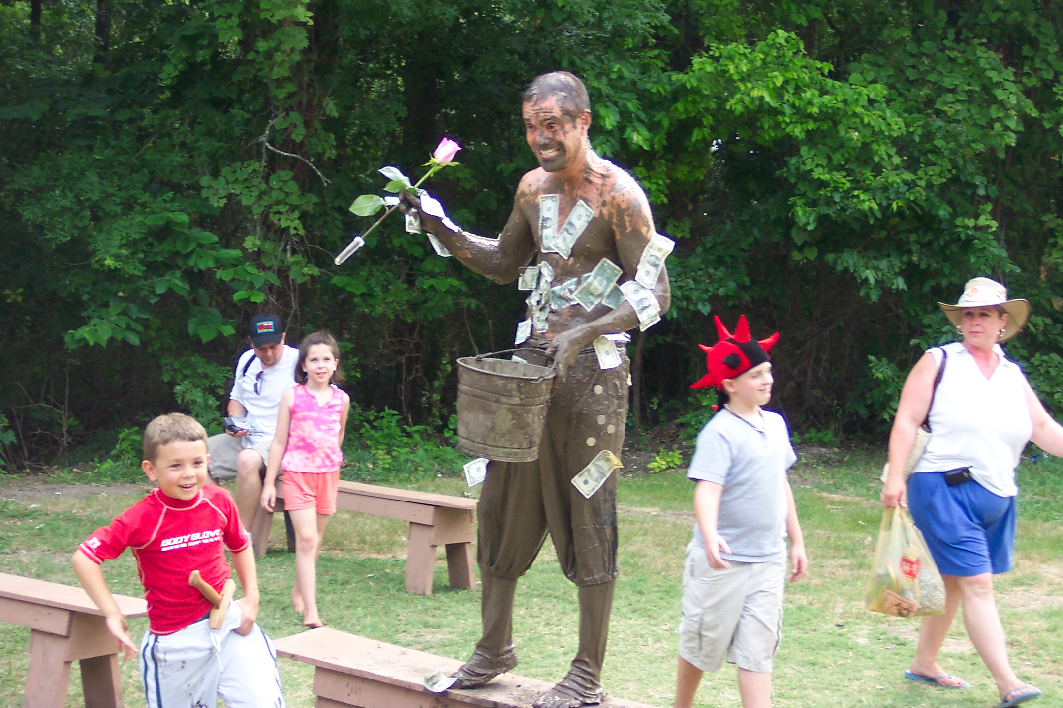 David and a mud wrestler at Scarborough Faire