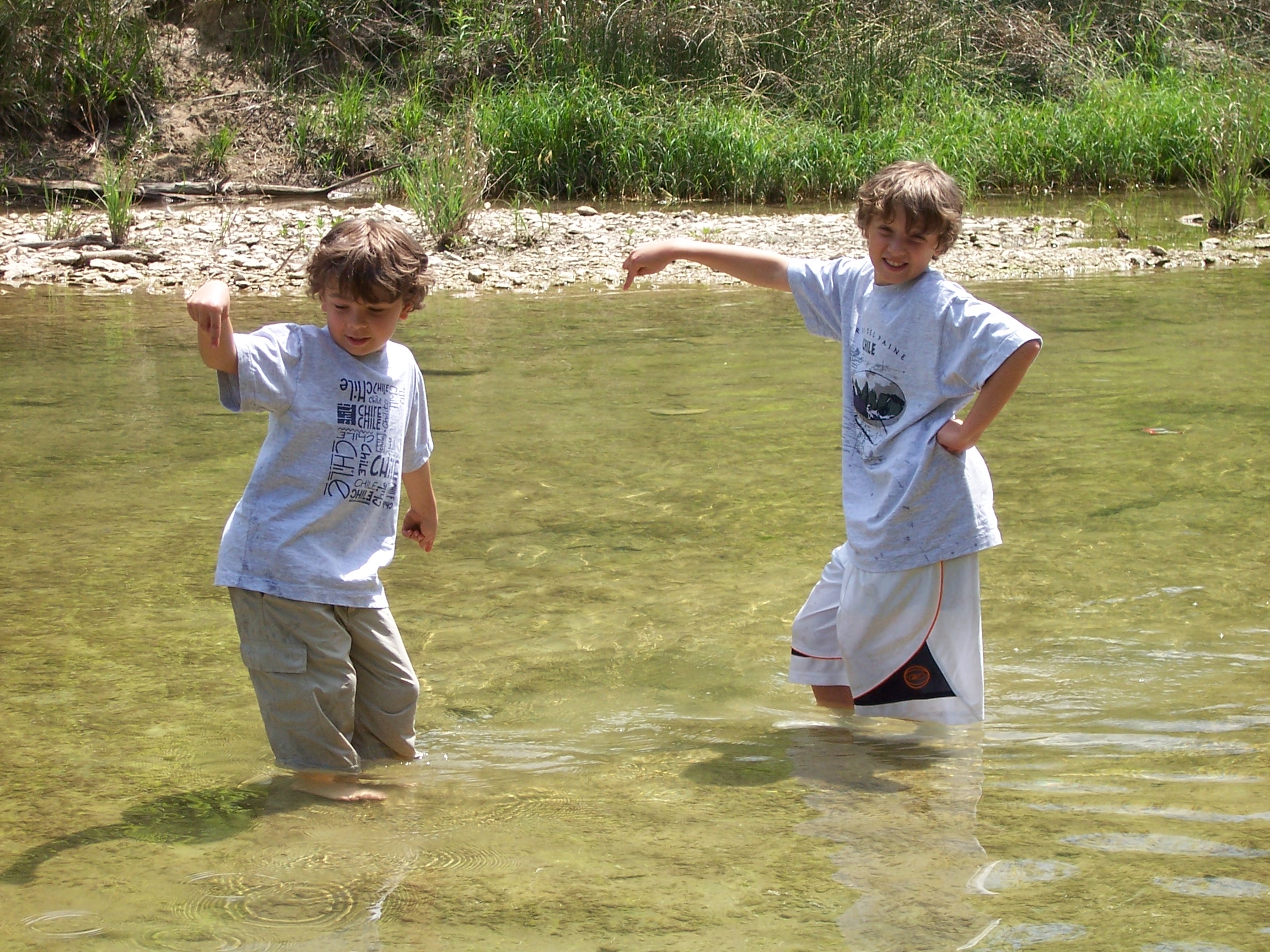 Dinosaur footprints in the Paluxy river, David and Jacob