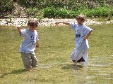 Dinosaur footprints in the Paluxy river, David and Jacob Dinosaur footprints in the Paluxy river, David and Jacob