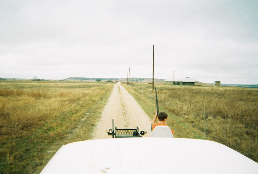 Jacob is hunting pheasant from a truck