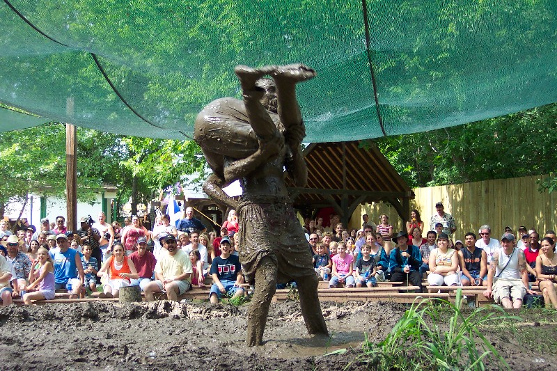 The mud wrestling show, one of the funniest shows at Scarborough Faire. It occurs in the evil mud pit