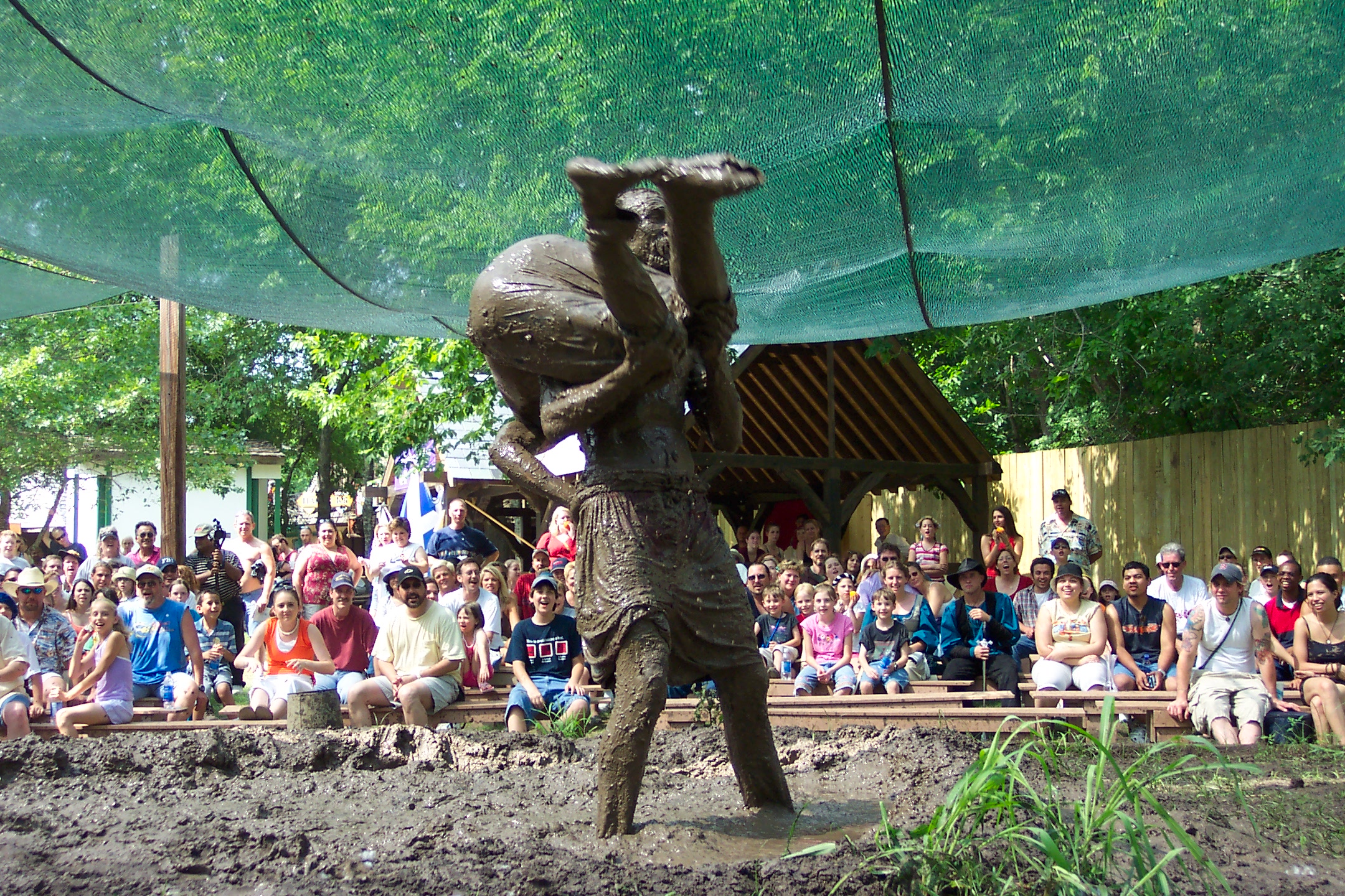 The mud wrestling show, one of the funniest shows at Scarborough Faire. It occurs in the evil mud pit