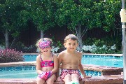 David and Rachel, Grandma's pool.
