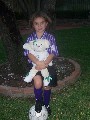 Rachel with the teddy and the soccer ball.