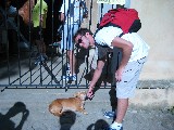 Michael petting the dog