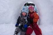 Alma and Maria in Ice Hotel Window (my nieces, my kids cousins)