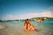 Aunt Marianne with Rachel and David on the beach of St. Thomas