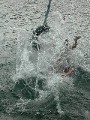 Splash, Jacob jumping from a tire into a cool North Swedish lake