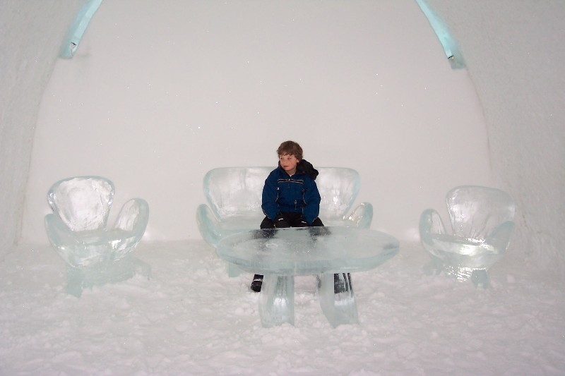 Jacob at an ice table in the Ice hotel in Jukkasj�rvi